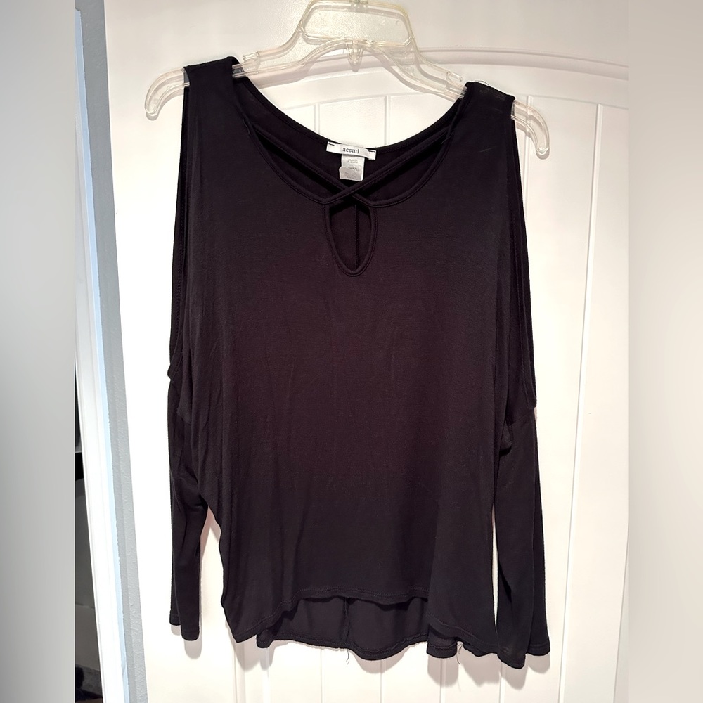 Cold shoulder top with crisscross detail in front